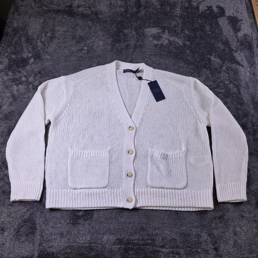Polo Ralph Lauren Linen Blend Cardigan Womens M Bright White - Picture 4 of 9